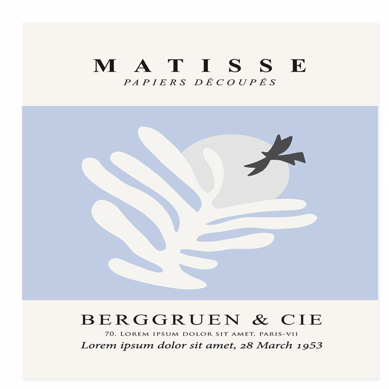 «Abstract Matisse Bird I», reproduction d'art moderne sans cadre, H 14 po x l 14 po, Bleu
