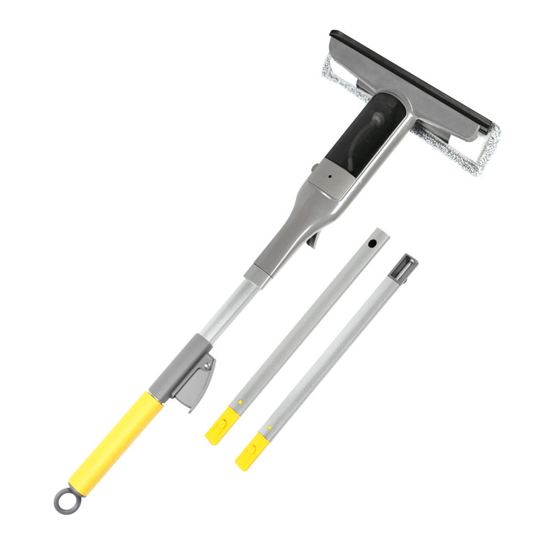 Racloir à vitres 3 en 1 avec pulvérisateur intégré et laveur - Outil de nettoyage de vitre professionnel pour les surfaces extérieures