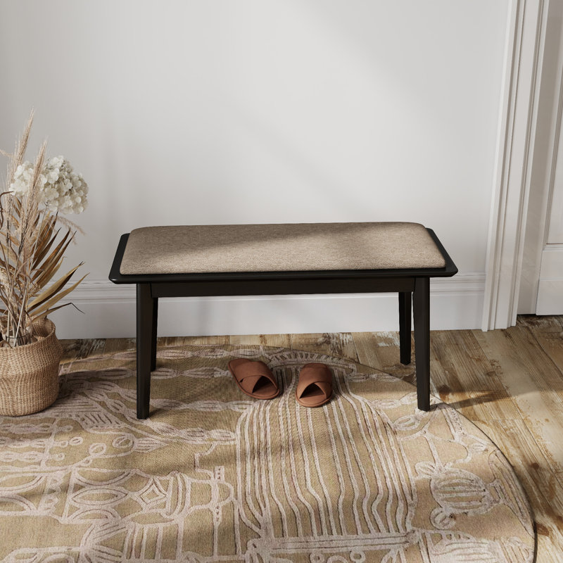Banc rembourré en bois massif, H 19 po x l 35 po x P 14 po , Gruau, Noir
