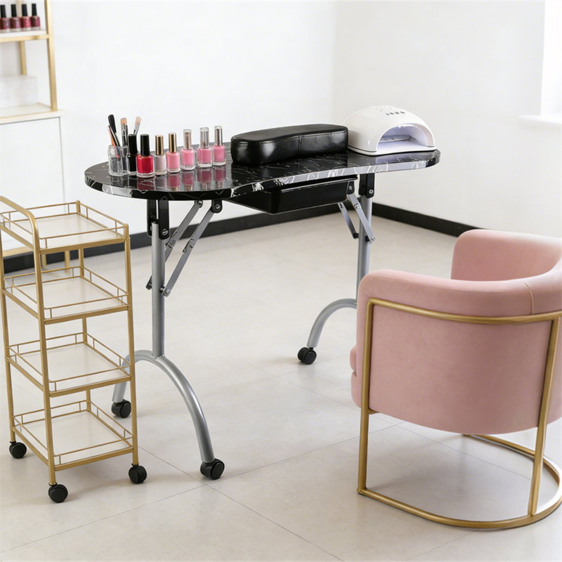 Table de manucure portable avec roulettes et tiroir