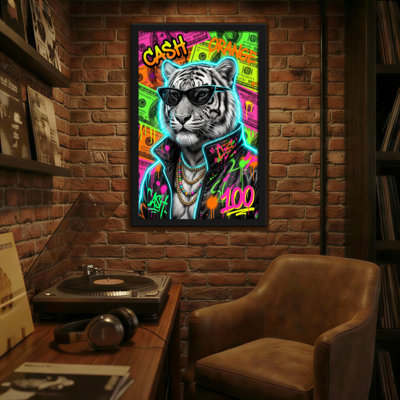 Animaux, argent, tigre, argent, graffiti, art de style néon
