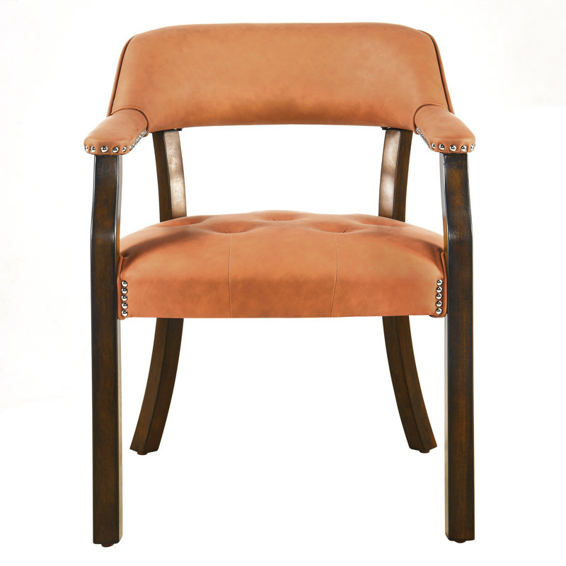 Tufted Solid Back Arm Chair, Espresso, Orange