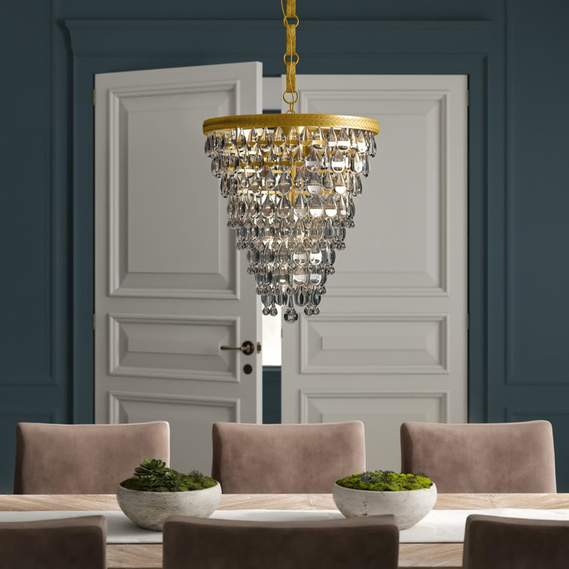 Beno 5 - Light Glass Dimmable Tiered Chandelier, Brass