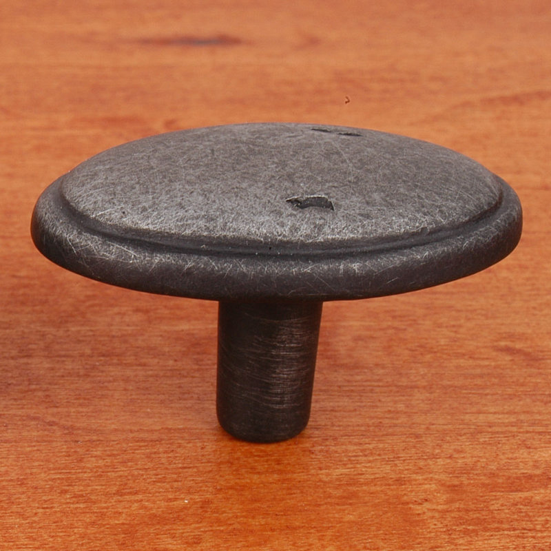 Distressed Nickel Oval Traditional Cabinet Knob with Mounting Hardware