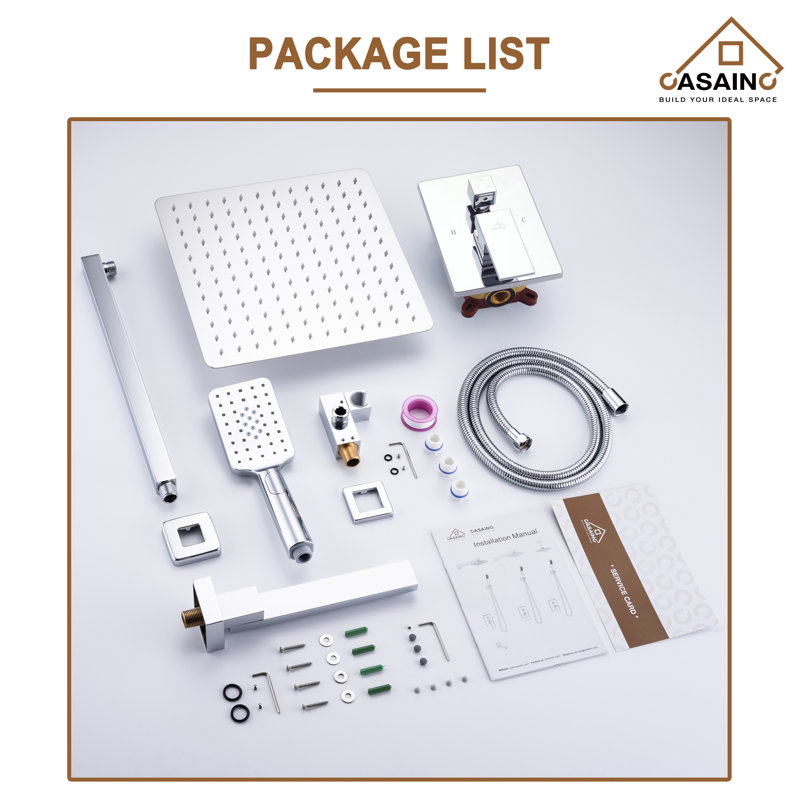 Chrome 10" Square Wall Mounted Rainfall Shower System with Handheld