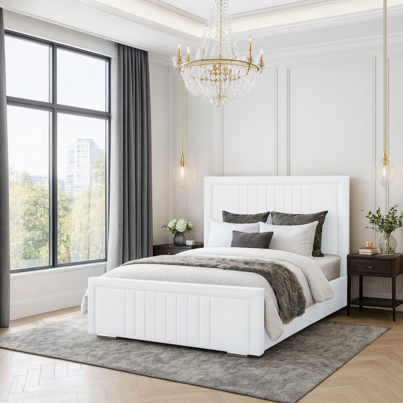 Amandaleigh Upholstered Velvet Bed Frame, Small Double (4'), White