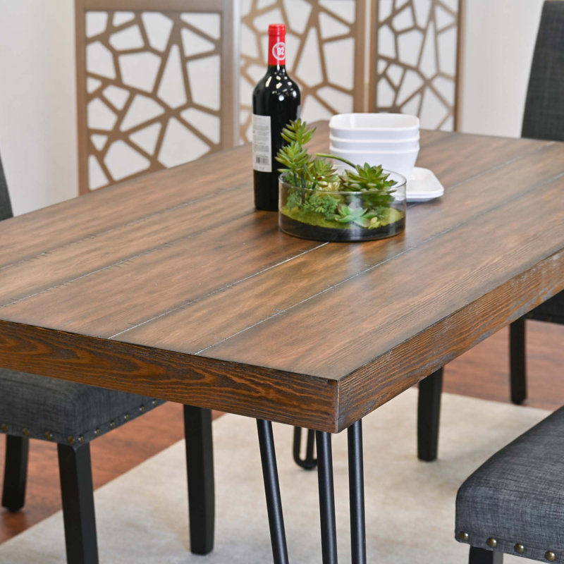 7-Piece Dining Set, Hairpin Dining Table With 6 Chairs,, Dark Gray