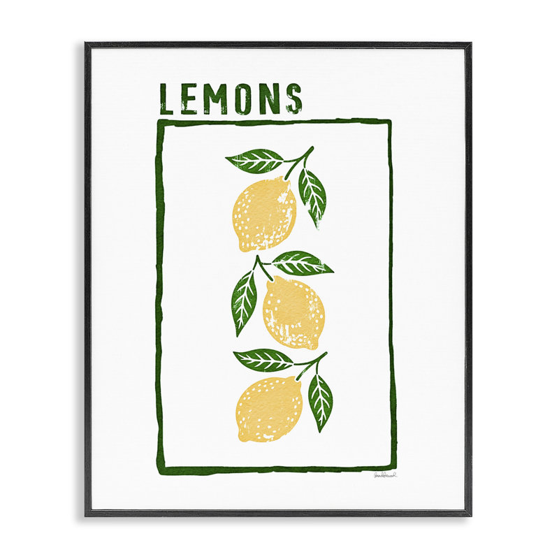 «Tasty Summer Lemons», dessin par Amanda Greenwood, H 30 po x l 24 po, Giclée encadrée noir minuit