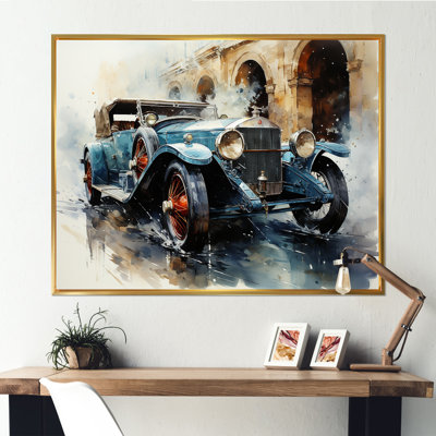 A Watercolor Capturing A Vintage Car - Car Vintage Wall Art