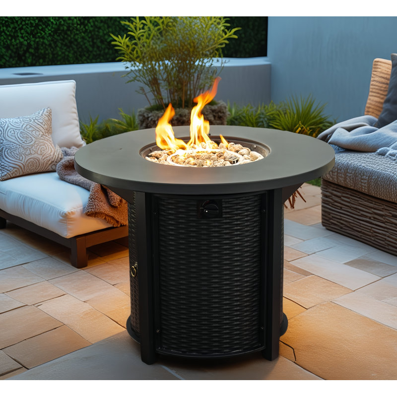 32" Propane Gas Fire Pit Table, 50000 Btu Round Steel Fire Pit For Outside Patio Deck Garden Courtyard