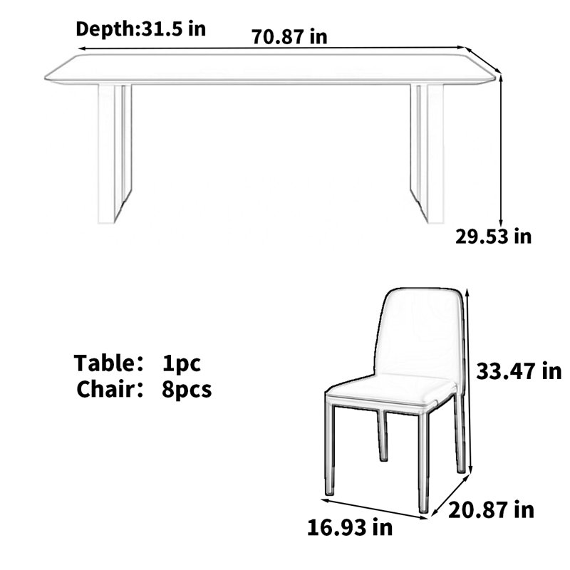 Table rectangulaire italienne moderne et minimaliste