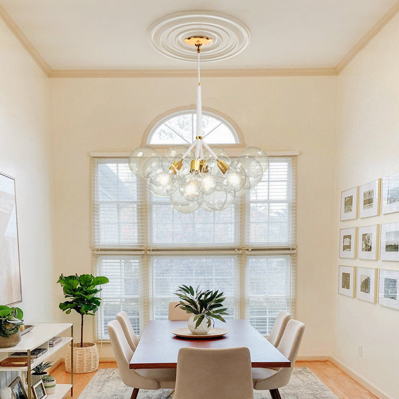 Modern 4-Light  Clear Glass Cluster Bubble Chandelier, Gold/White