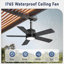 Ventilateur de plafond imperméable intérieur / extérieur noir moderne 42 po Cissline avec lumière DEL et télécommande pour patio / pergola / pavillon de jardin-905980792