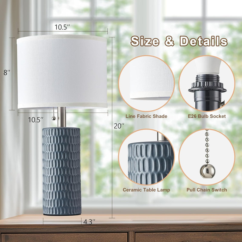 Set Of 2 Grey Ceramic 20" Table Lamps