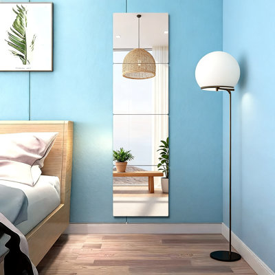 Shatterproof Acrylic Mirror Tiles, Self-Adhesive Wall Mirrors for Bedroom Home Gym, Flexible Mirror Sheets, 8 Pack (Mirror Tiles)