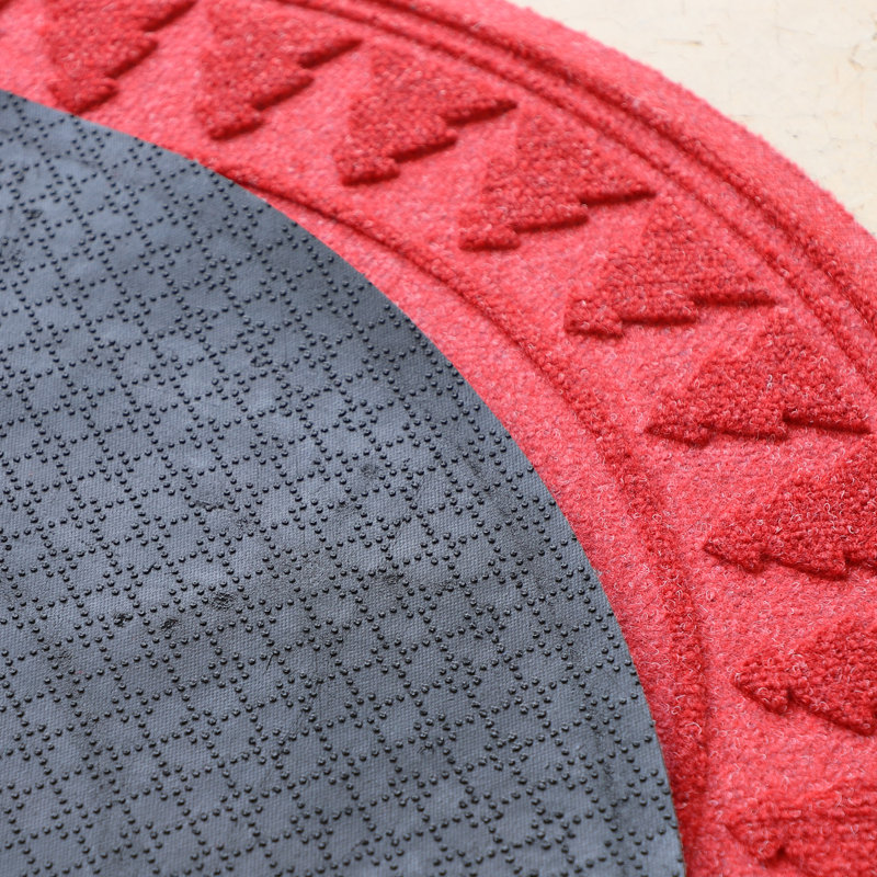 Red Pine Tree Round Christmas Tree Skirt with Rubber Backing