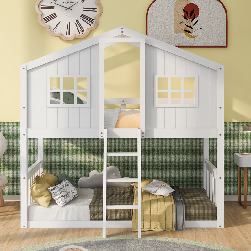 Twin Over Twin House-Shaped Bunk Bed, White