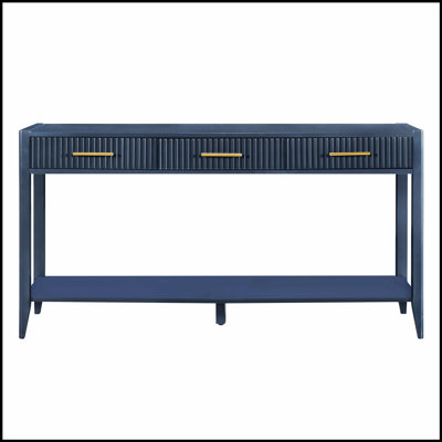 Console d'entrée avec tiroirs à rayures verticales, pieds longs et tablette inférieure pour le rangement