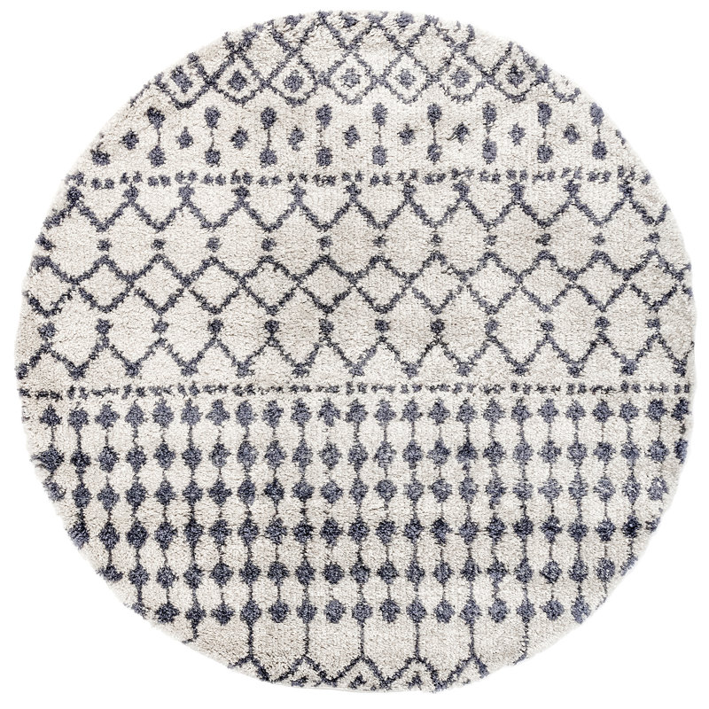 Rudden Moroccan Shag Cream/Blue Gray Rug, Round 5'3"