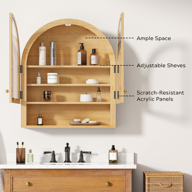 Bathroom Medicine Cabinets With Acrylic Door And Open Shelf, Oak