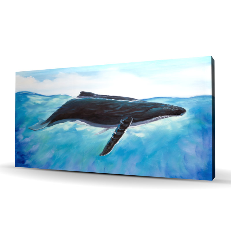 Baleine bleue, salle de bain, reproduction d'art sur toile