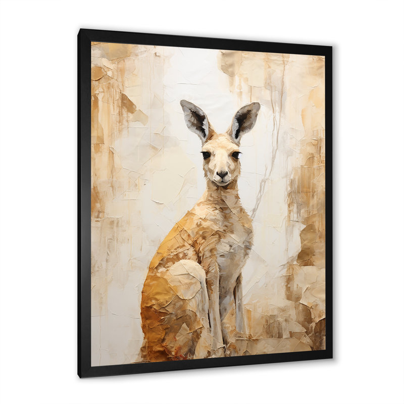 Minimal charmant kangourou sur toile, Cadre simple noir, H 32 po x l 24 po x P 1 po