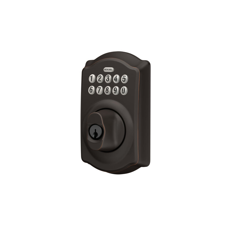 Schlage Keypad Deadbolt with Camelot Trim, Aged Bronze, Yes