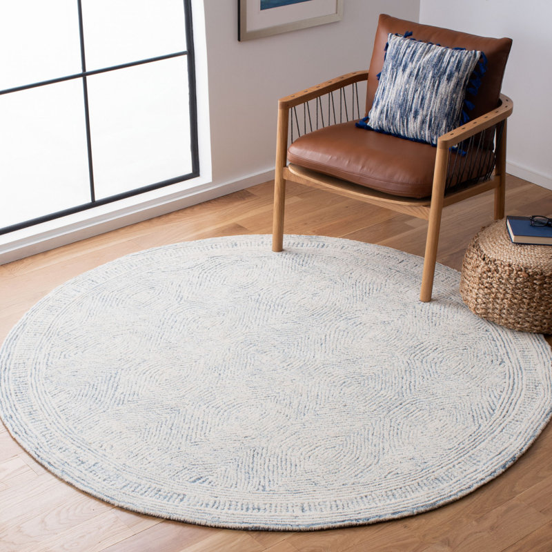 Tapis en laine touffeté à la main Cole, Rond 4 pi, Blue/Ivory