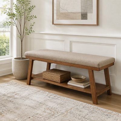 Banc de rangement rembourré en lin avec tablette