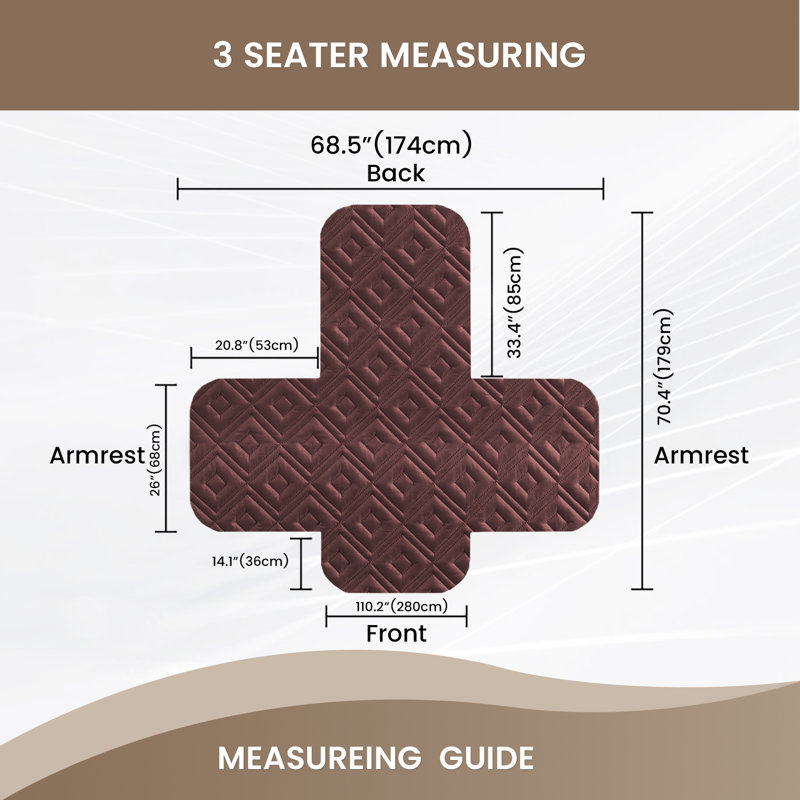 Box Cushion Sofa Slipcover, 179cm H x 280cm (3 Seater), Brown & Beige