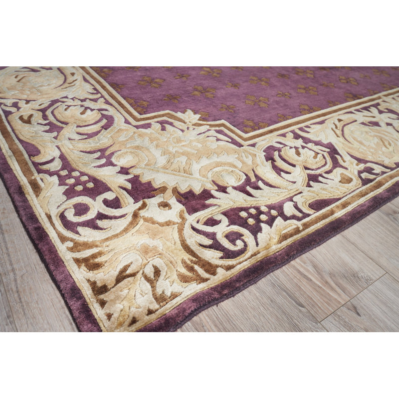 Contemporary hand-knotted New Zealand Wool Eggplant/Multi Area Rug, 6'X6' ROUND
