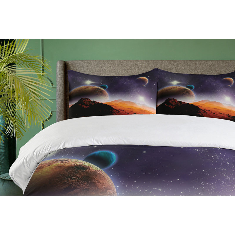 King Purple and Dark Orange Nebula Duvet Cover Set