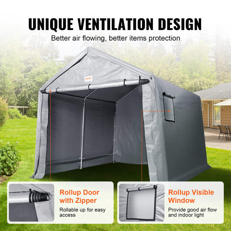 Gray 10' x 10' Portable Storage Shed with Windows and Steel Frame