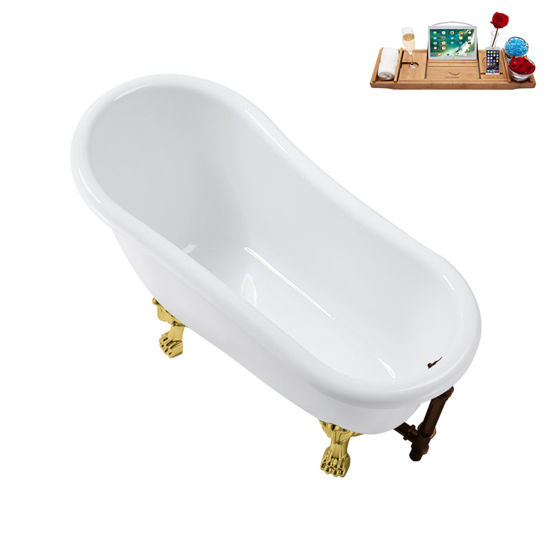 53.1'' x 25.6'' Soaking Acrylic Bathtub, Polished Gold, Matte Oil Rubbed Bronze