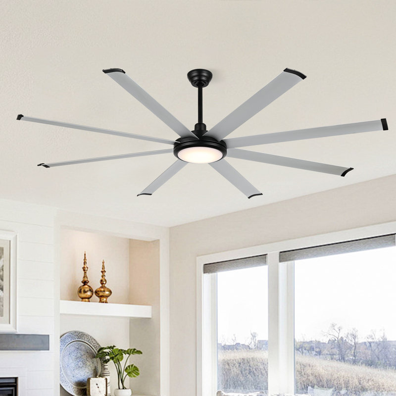  96'' Industrial Ceiling Fan with Light and Remote, 8 Aluminum Blades Large Ceiling Fans, 3CCT, 6-Speed Reversible Noiseless DC Motor