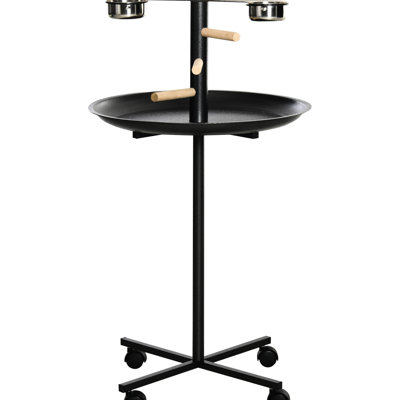 Four Wheels Bird Feeder Stand, Stainless Steel Bowls, Grey, Pet- Stand Portable Parrot Wheels, Lightweight Construction