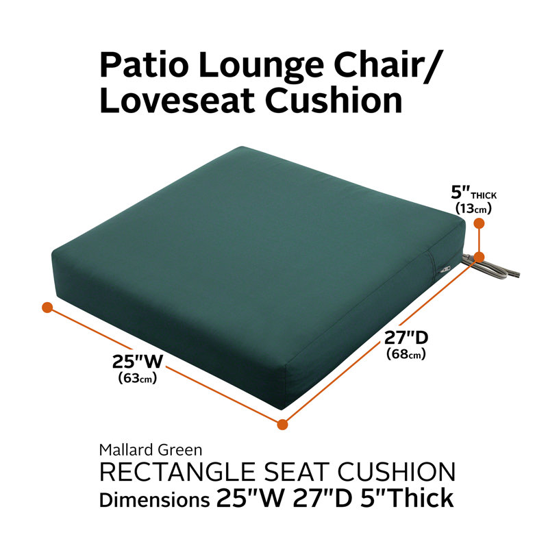 Jaylon Water-Resistant Patio Lounge Chair/Loveseat Cushion, Mallard Green, 5" H x 25" W x 27" D