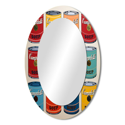 Pop Art Soup Collage II - Red Oval Wall Mirror Decor
