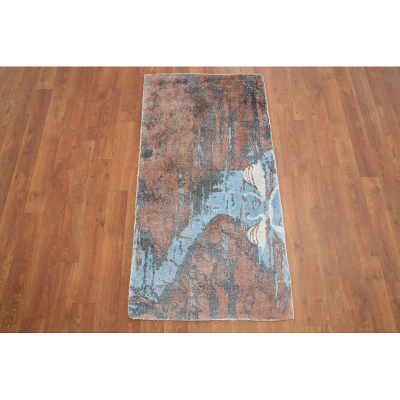Élégant tapis abstrait aux tons terreux 2 x 4 avec un design apaisant