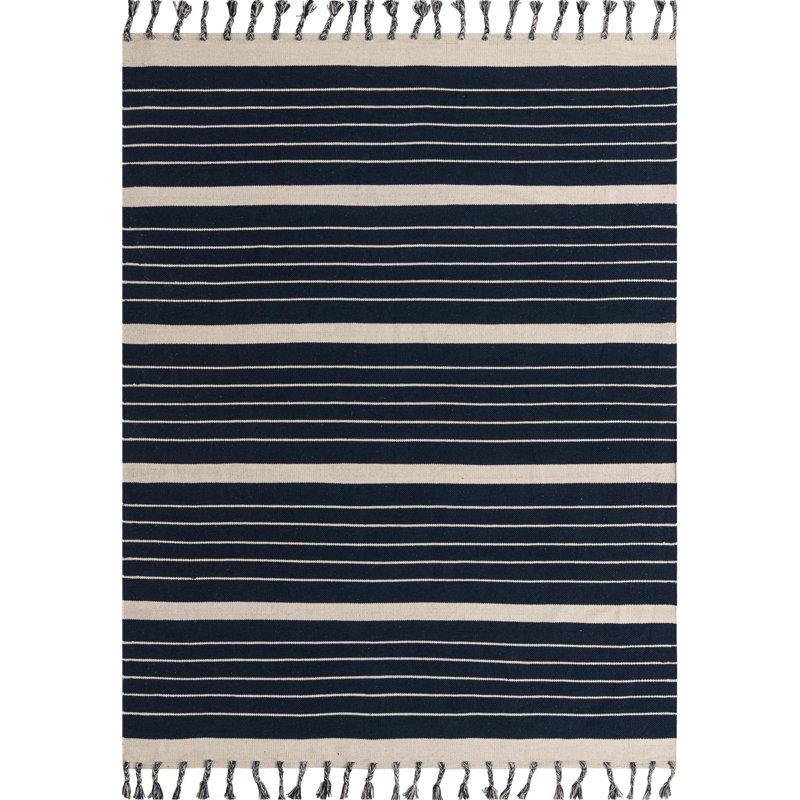 Tapis uni / rayé bleu marine Gwin, Rectangle 8 pi x 10 pi