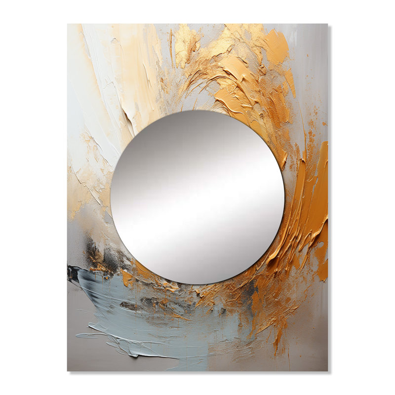 Anschultz Gold And Beige Soft Wave Paint III - Abstract Shapes Large Mirror, Beige Unique Wall Mirror Decor, Printed Metal Art