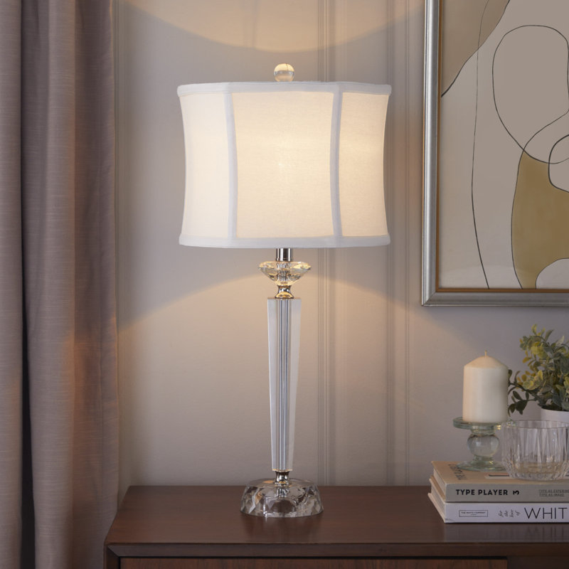 Lampe de table en cristal K9 avec abat-jour en lin blanc cassé et accents en nickel poli diamant de 25,75 po Diamond Grand Torch - ensemble de 2