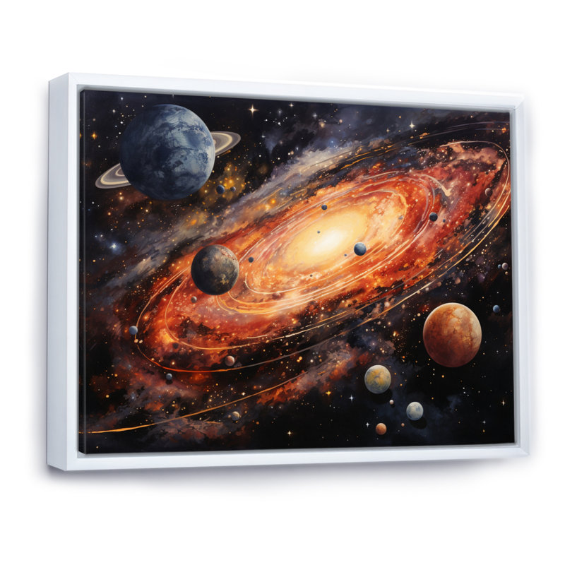 «Météores Comets Embrace I» sur toile, H 16 po x l 32 po x P 1 po, Cadre flottant blanc