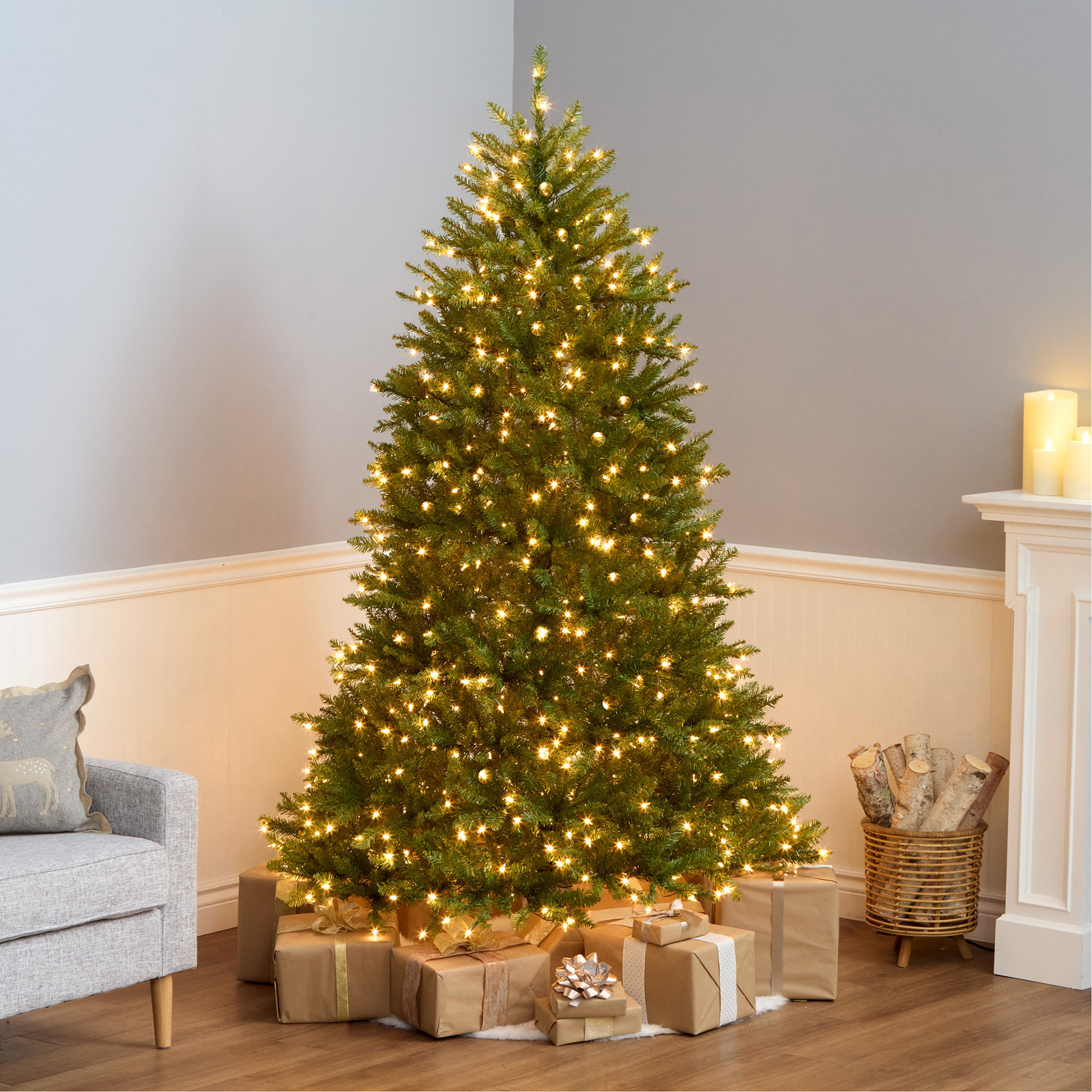 Pre-Lit Fir Christmas Tree, 7' H