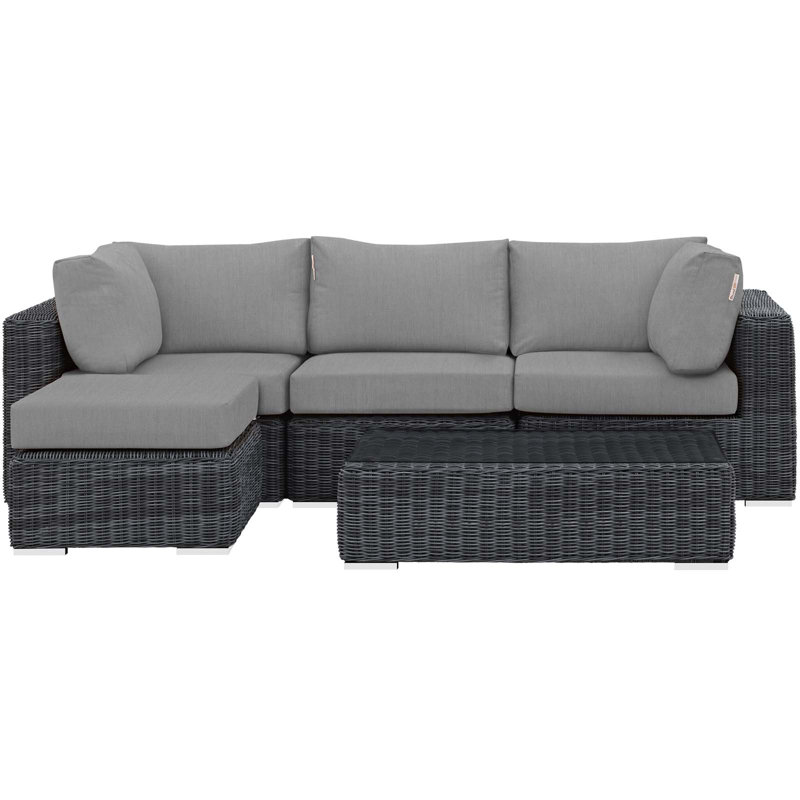 Modway Summon 5-pc Outdoor Patio Sectional Set With Sunbrella Cushions in Canvas, Gray