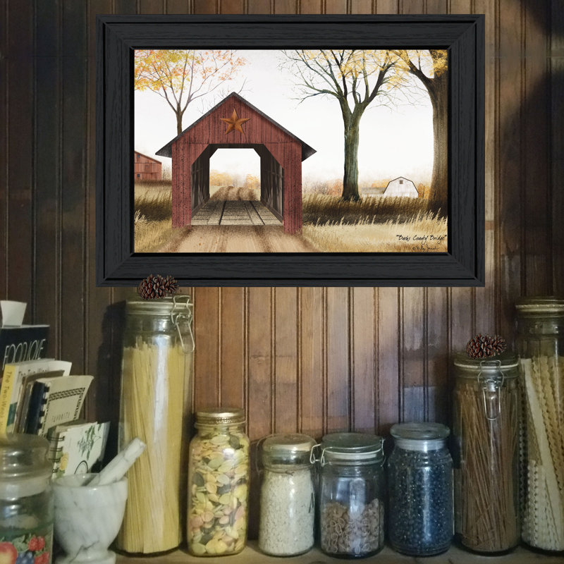 Art mural encadré Bucks County Bridge pour le salon et la maison par Billy Jacobs, Cadre noir