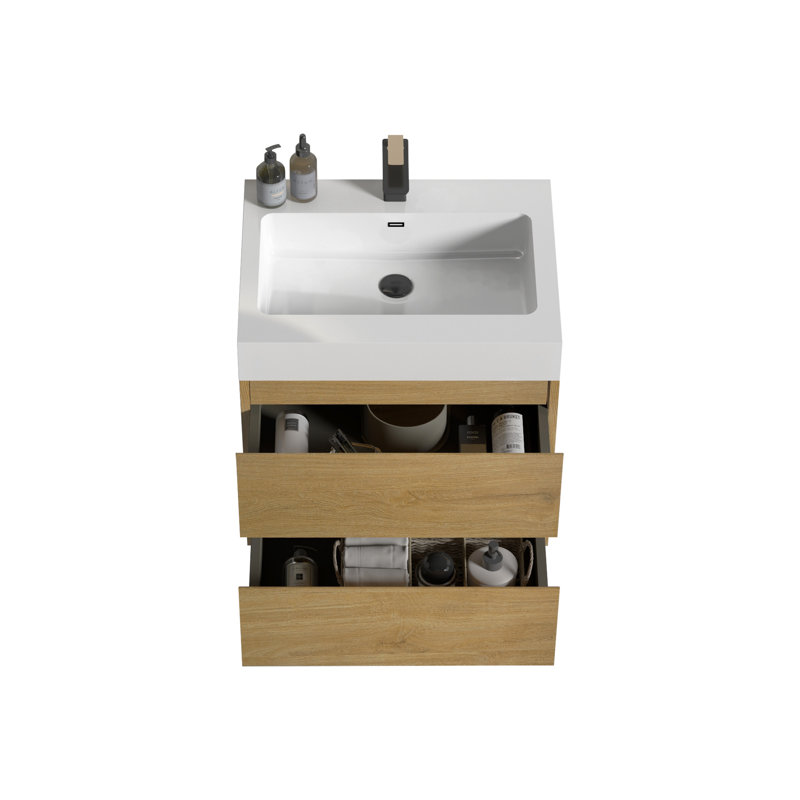 Meuble-lavabo contemporain avec rangement amélioré et design élégant, Blanc, Chêne