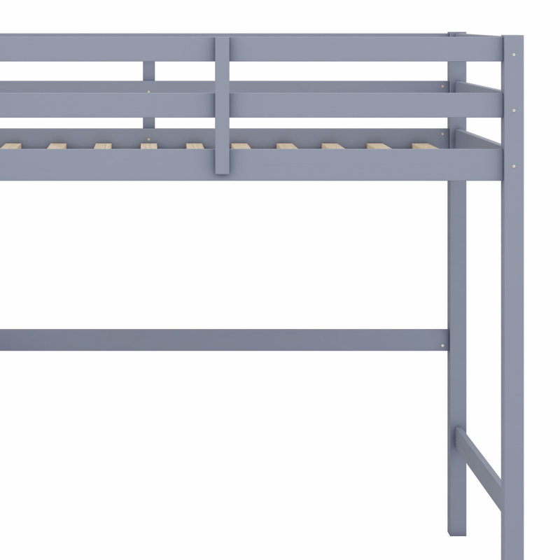High Loft Bed, Wood Loft Bed With Safety Guardrail, Built-In Desk, Ladder, Gray