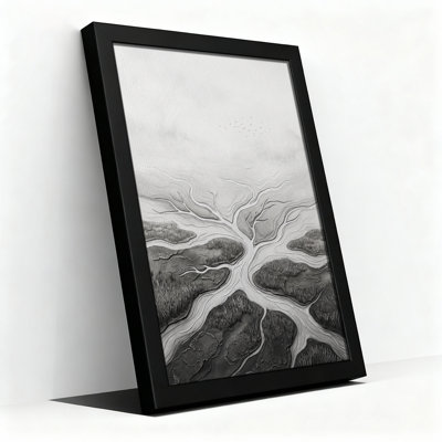 «Black and White River Delta with Birds», art mural sur toile
