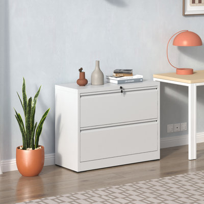 Classeur latéral 2 tiroirs, classeur blanc avec serrure, classeur verrouillable pour le bureau personnel, classeur en métal verrouillable pour format légal / lettre / A4 / F4